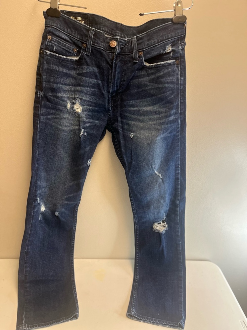 Hollister Men’s Slim Straight Distressed Dark Blue Jeans